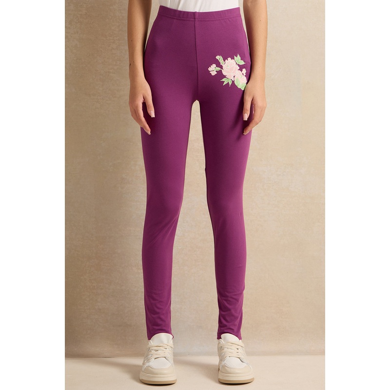 Senior Girls Purple Floral Printed Leggings