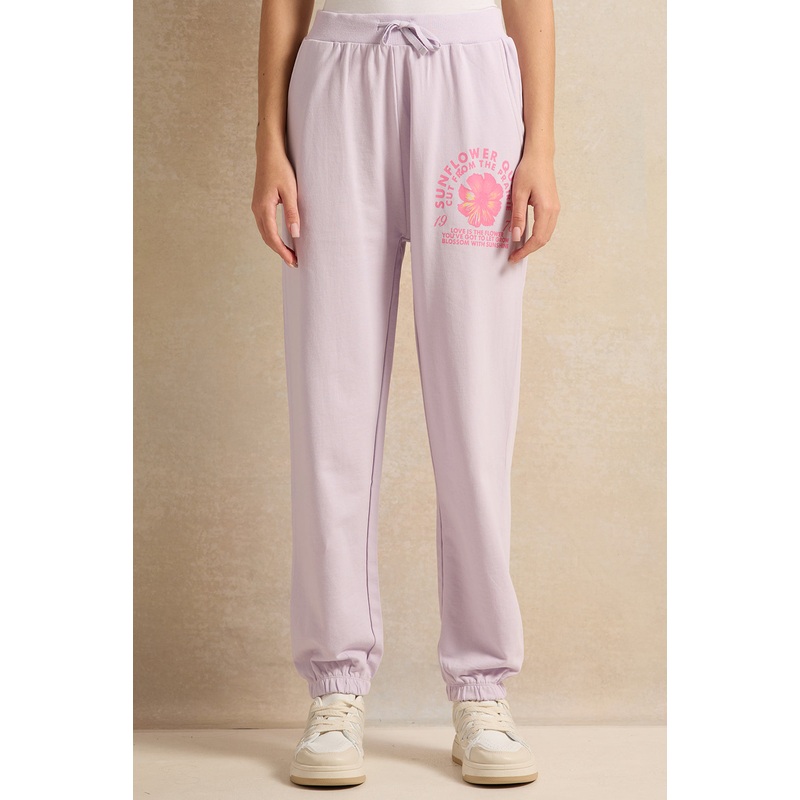 Senior Girls Purple Printed Track Pants