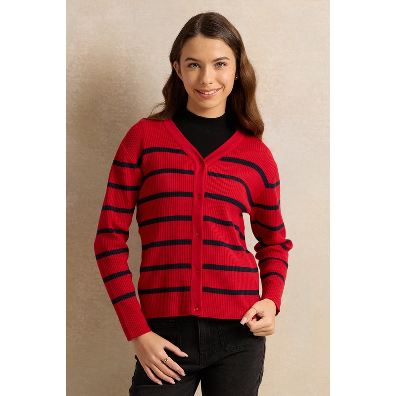 Senior Girls Red Striped Sweater