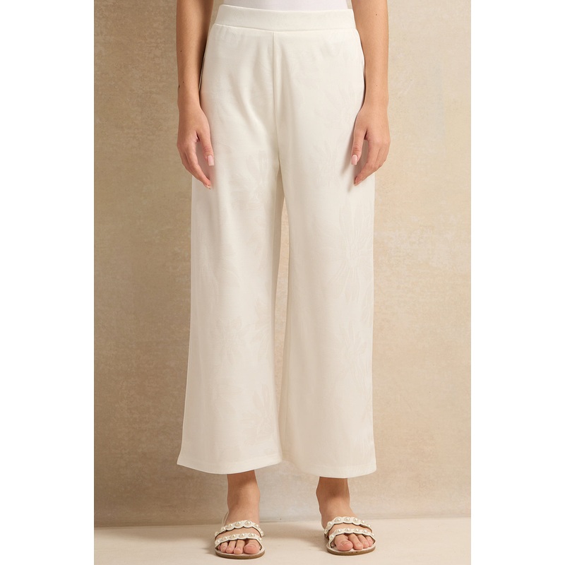Senior Girls White Jacquard Wide Leg Trousers