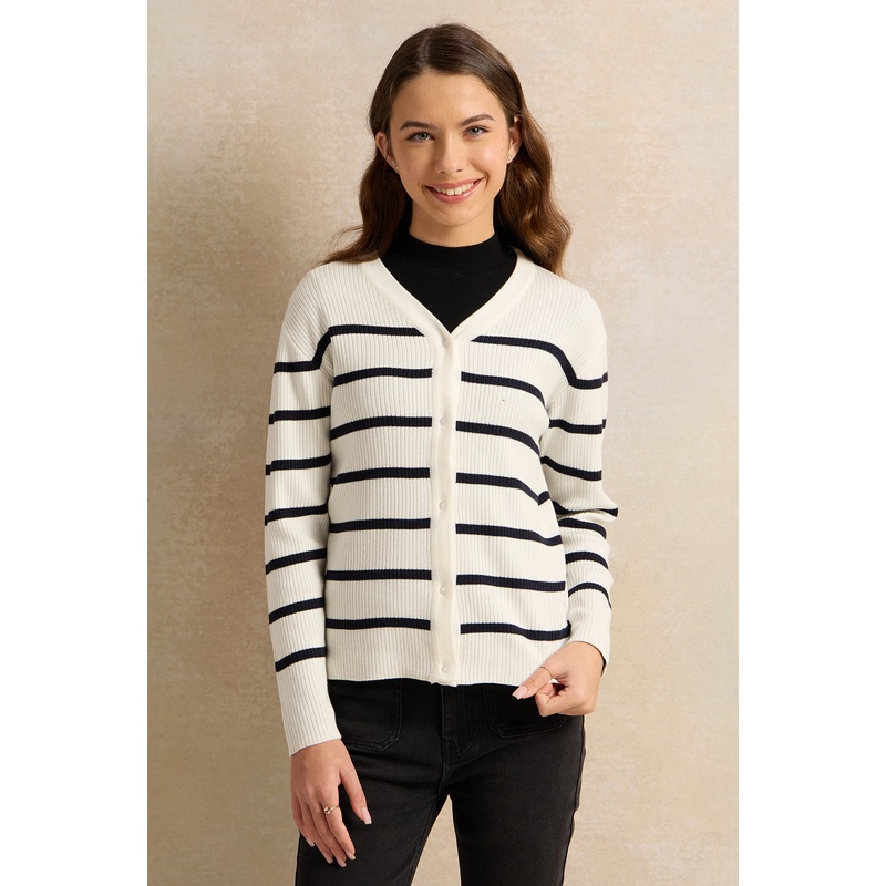 Senior Girls White Striped Sweater