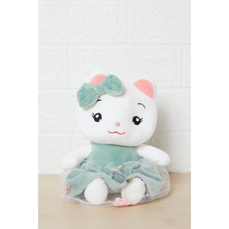 White And Green Cuddles  Marshmallow Cat With Dress