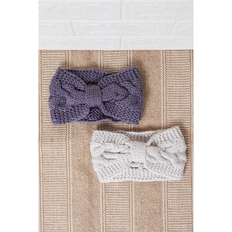 Women Grey And White Knitted Headwarmer Set (2 Piece)