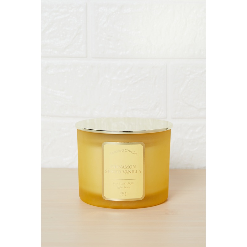 Yellow Cinnamon Spiced Vanilla Candle With Lid