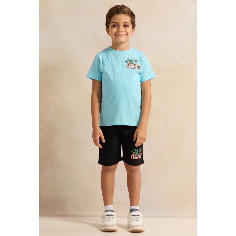 Boys Blue And Black Printed Casual Set (2 Piece)