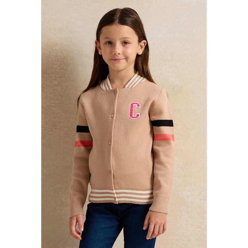 Girls Beige Embellished Sweater