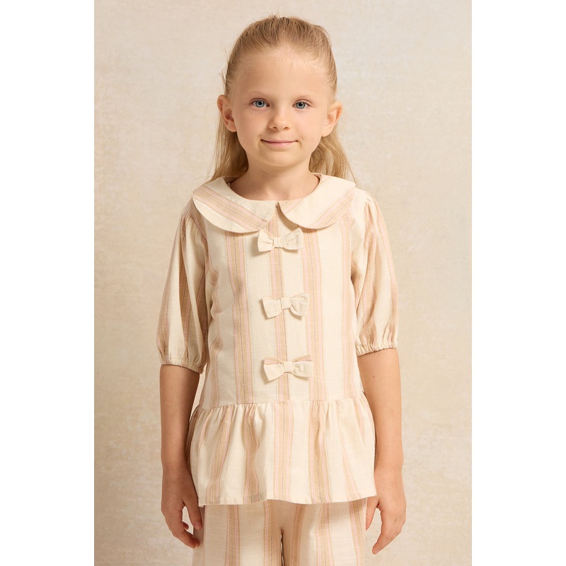 Girls Beige Striped Blouse|2-3 Years|3-4 Years|4-5 Years|5-6 Years|6-7 Years|7-8 Years