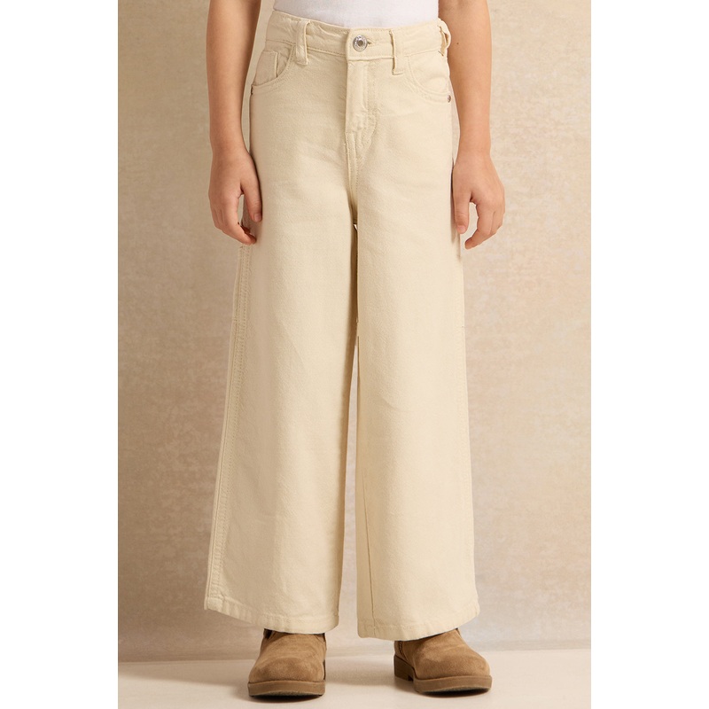 Girls Beige Wide Leg Jeans|2-3 Years|3-4 Years|4-5 Years|5-6 Years|6-7 Years|7-8 Years