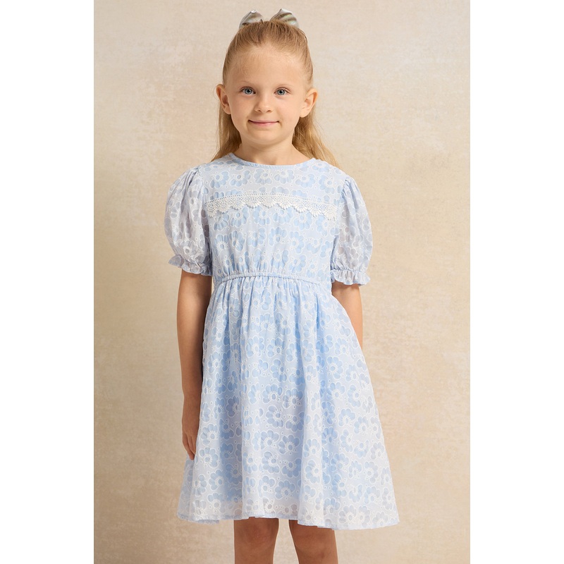 Girls Blue Jacquard Dress|2-3 Years|3-4 Years|4-5 Years|5-6 Years|6-7 Years|7-8 Years