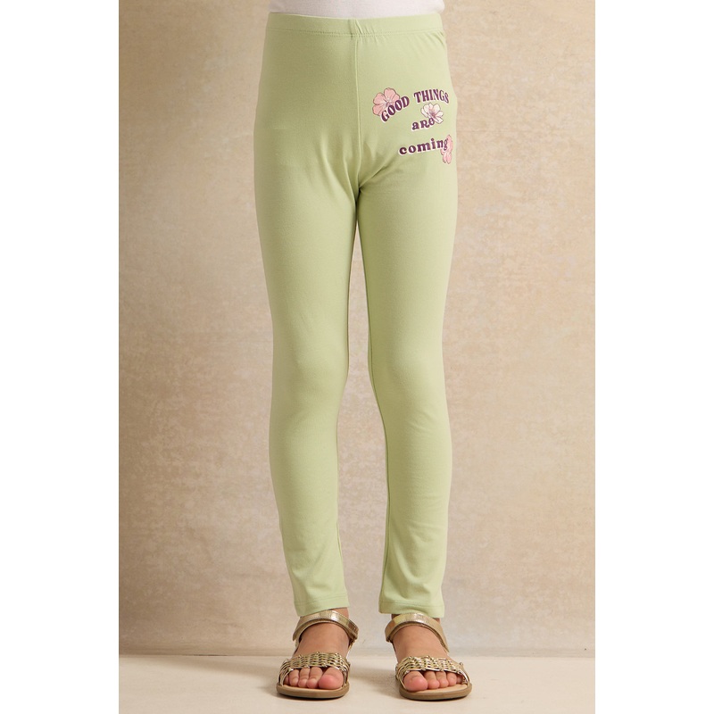 Girls Green Placement Print Leggings