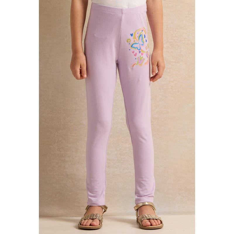 Girls Lilac Butterfly Print Leggings