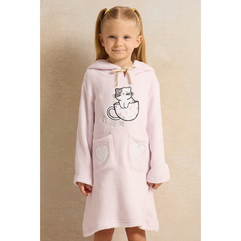 Girls Pink Printed Hooded Nightshirt