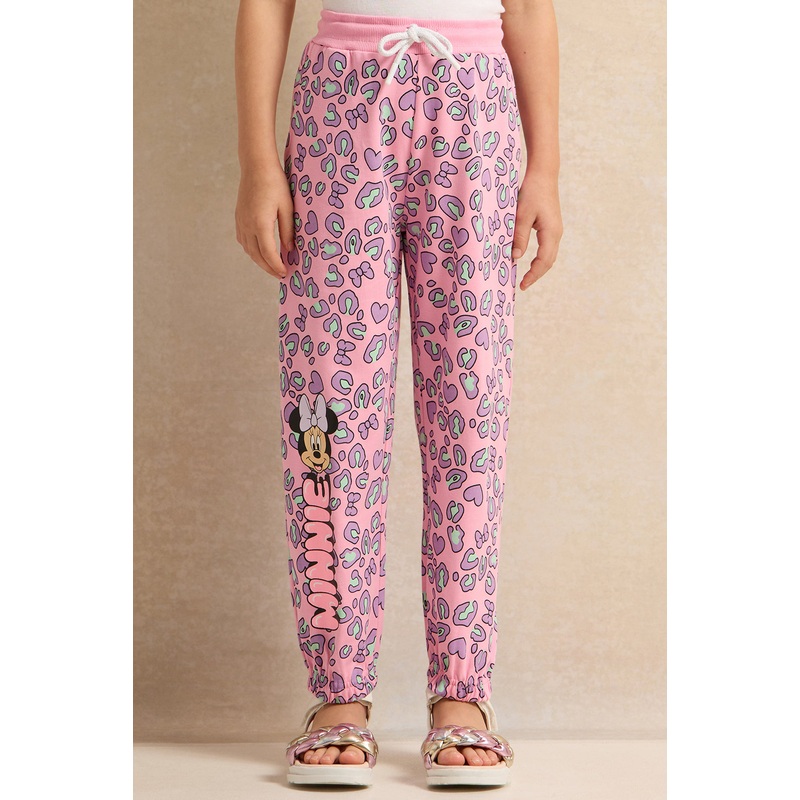 Girls Pink Printed Track Pants