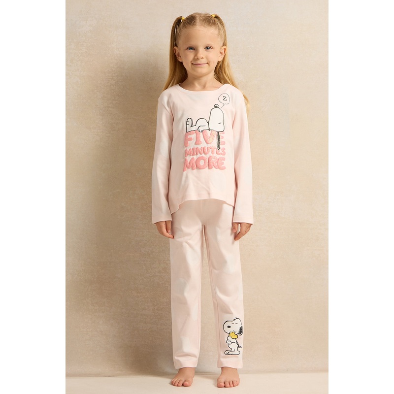 Girls Pink Snoopy Embellished Pyjama Set (2 Piece)