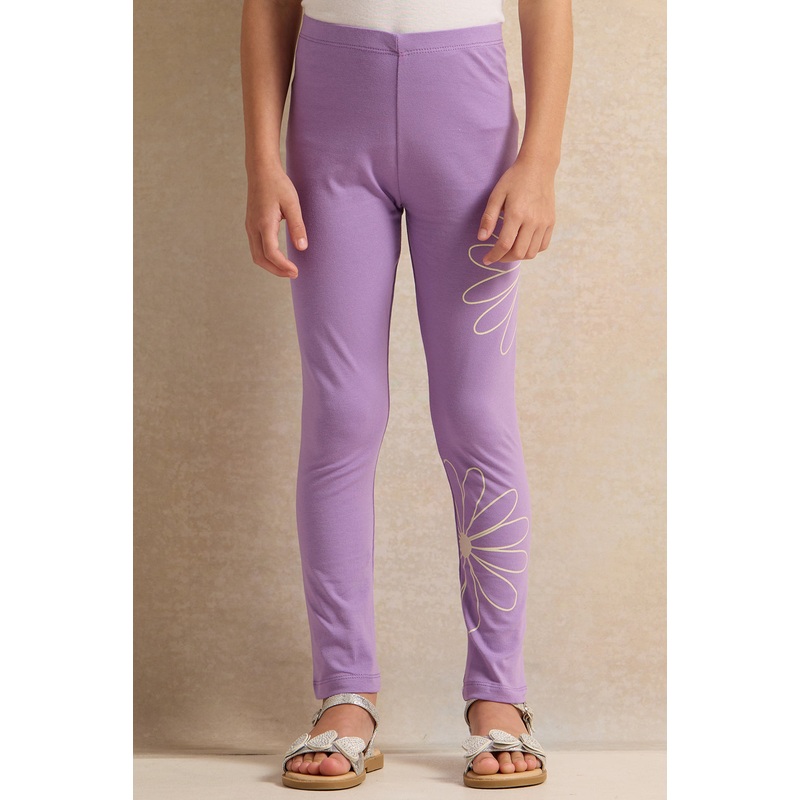 Girls Purple Placement Print Leggings