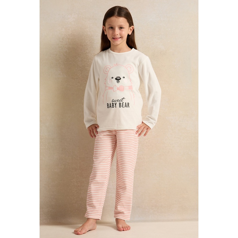 Girls White And Baby Bear Pyjama Set (2 Piece)