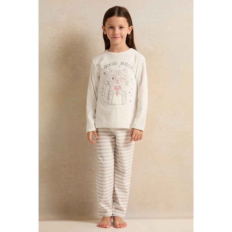 Girls White Velour Fleece Pyjama Set (2 Piece)