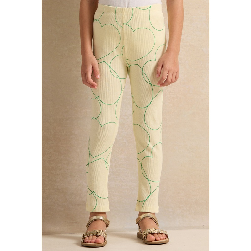 Girls Yellow Heart Ribbed Leggings