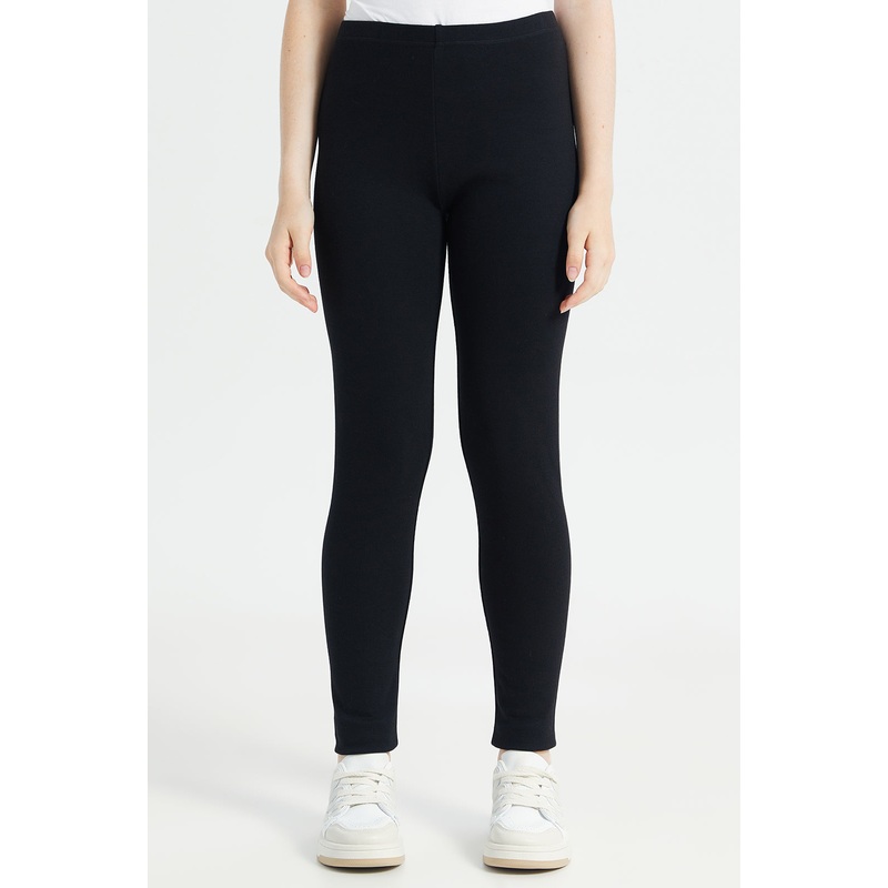 Senior Girls Black Ribbed Leggings