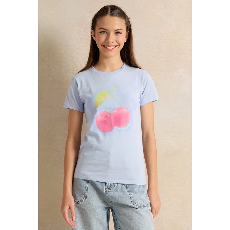 Senior Girls Blue Cherry Print T-Shirts