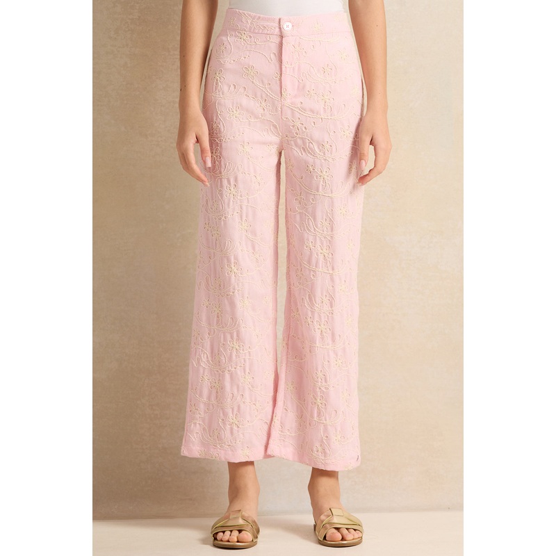 Senior Girls Pink Embroidered Pants