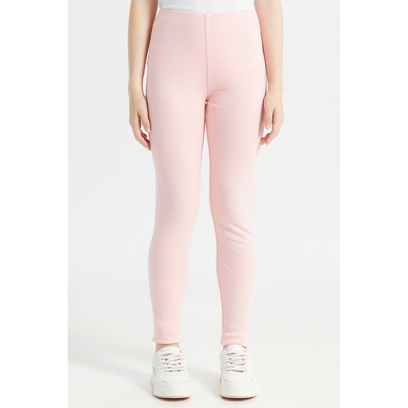 Senior Girls Pink Ribbed Leggings