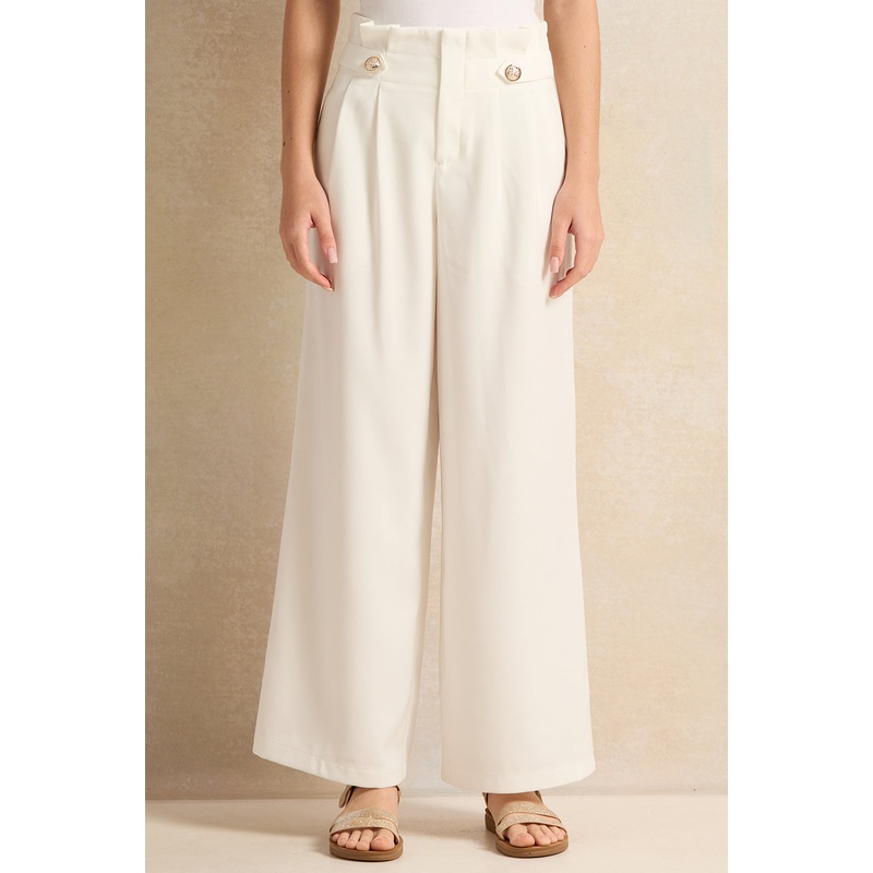 Senior Girls White Button Embellished Pants