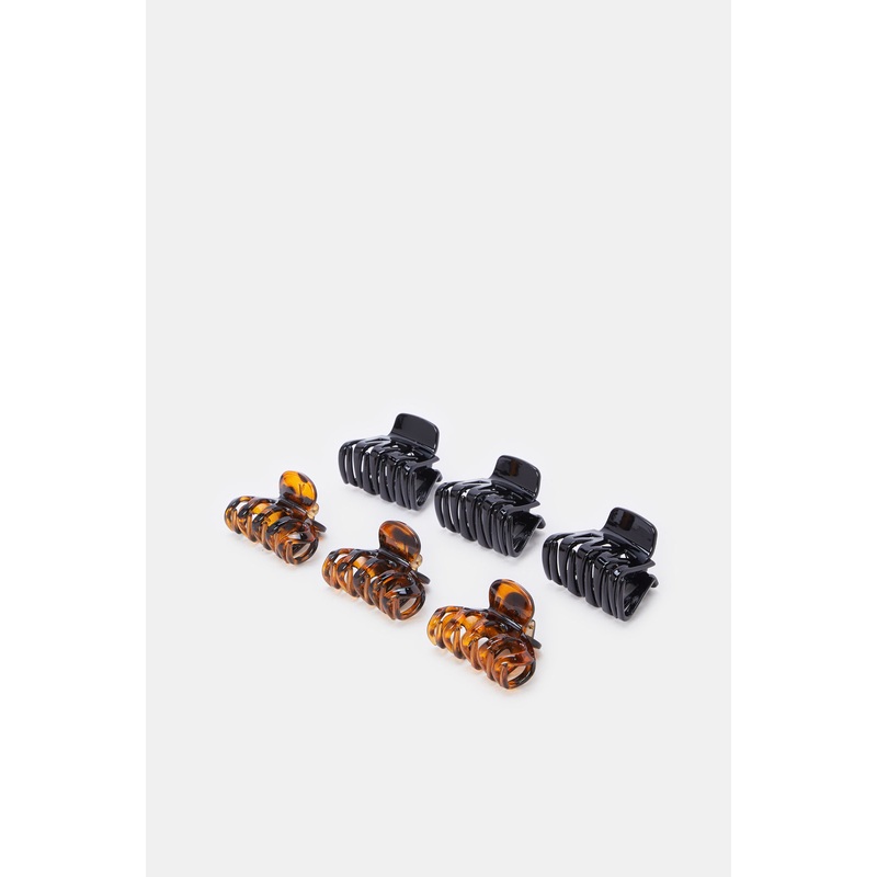 Women Black And Brown Solid Hair Claw Set (6 Piece)