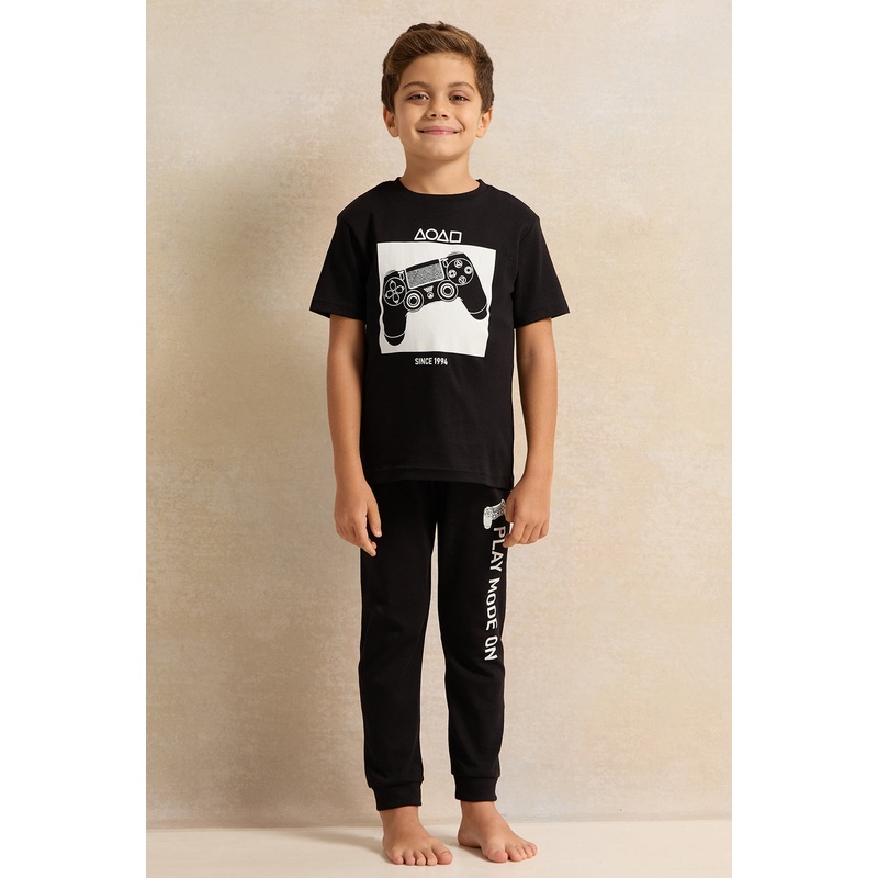 Boys Black Gaming Print Pyjama Set (2 Piece)