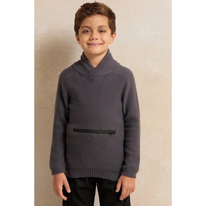 Boys Charcoal Solid Sweater|2-3 Years|3-4 Years|4-5 Years|5-6 Years|6-7 Years|7-8 Years