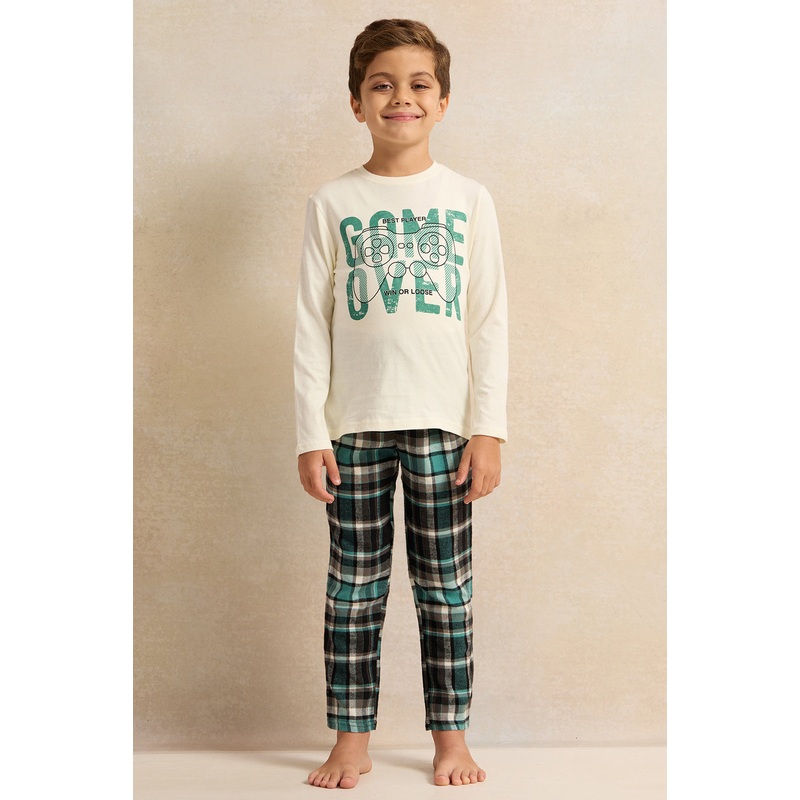 Boys Grey Game Over Print Flannel Pyjama Set (2 Piece)