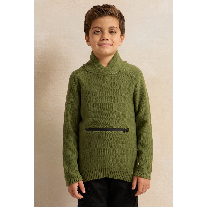 Boys Olive Solid Sweater|2-3 Years|3-4 Years|4-5 Years|5-6 Years|6-7 Years|7-8 Years
