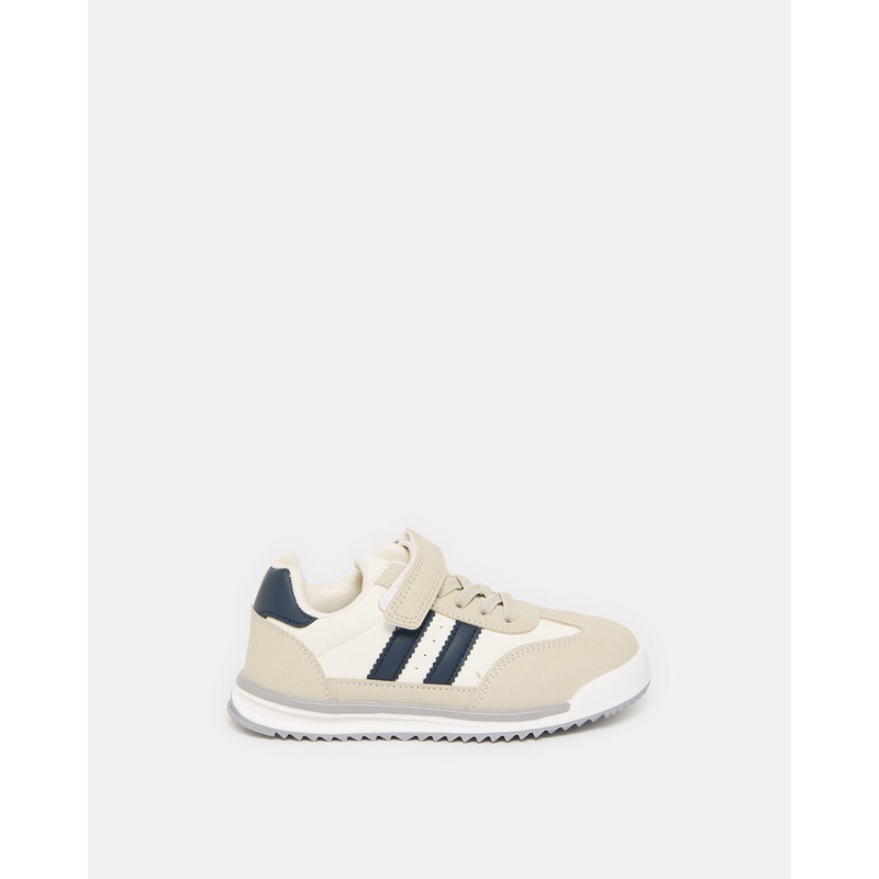 Boys White And Beige Material Block Sneakers