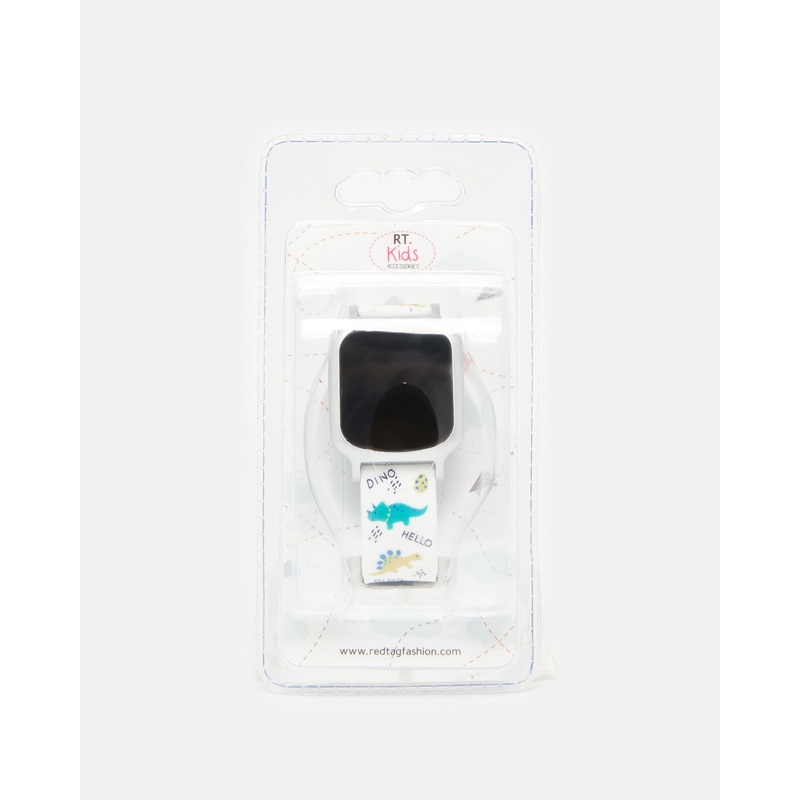Boys White Dino Printed Digital Watch