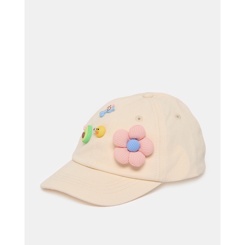 Girls Beige Embellished Cap