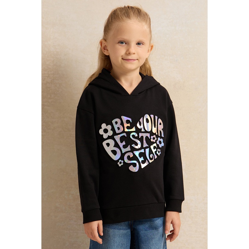 Girls Black Be Your Best Self Print Sweatshirt