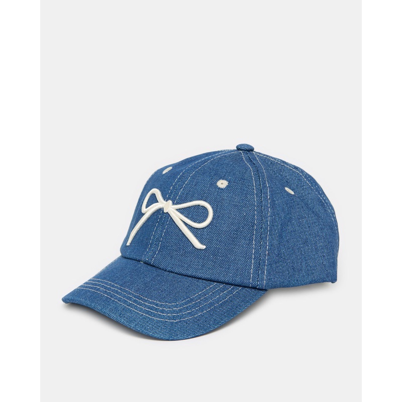 Girls Blue Embellished Cap With Pom Pom