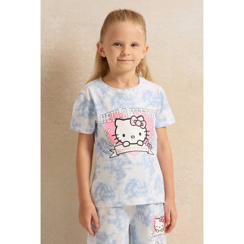 Girls White And Blue Printed T-Shirt