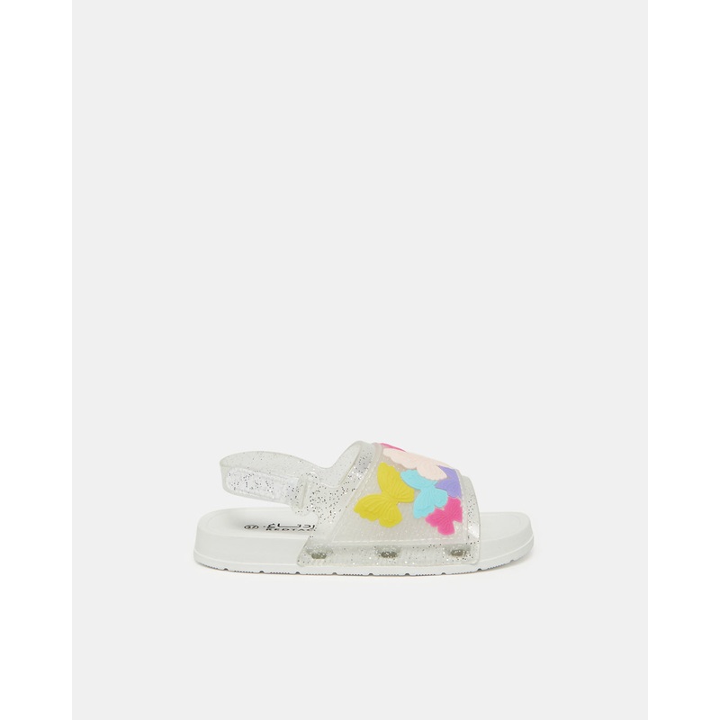 Girls White Butterfly Embellished Slide