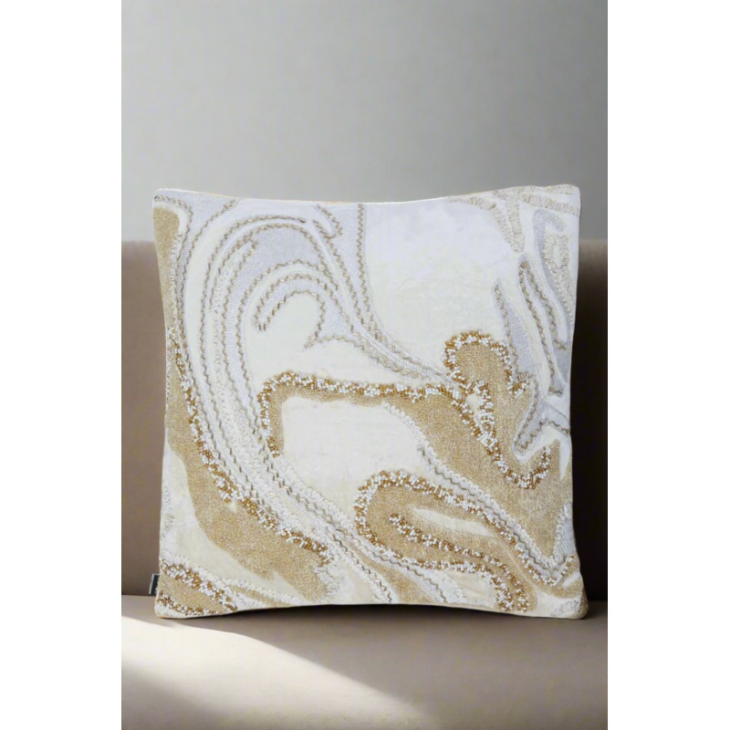 Gold Marble Print With Embroidery Cushion