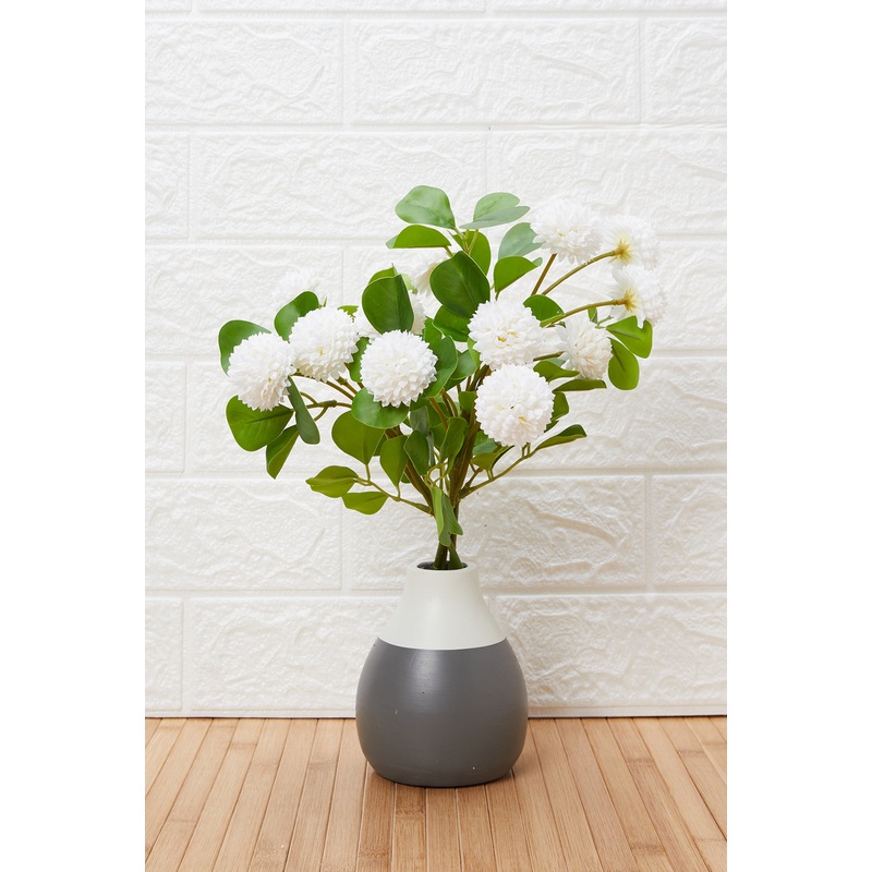Grey Artificial Flower In Ceramic Pot