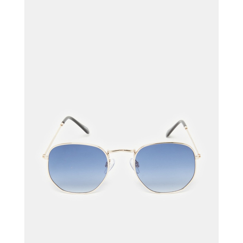 Men Blue Hexagonal Sunglasses