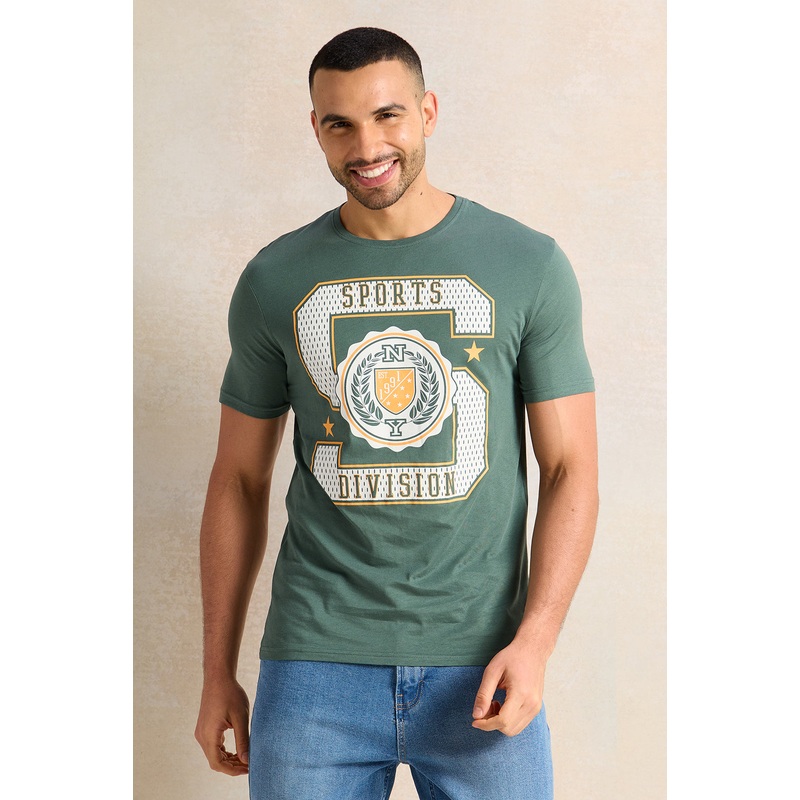 Men Green Placement Print T-Shirt