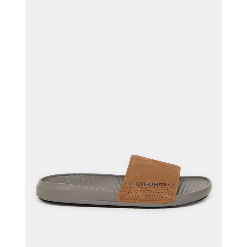 Men Grey And Beige Slide Sandals
