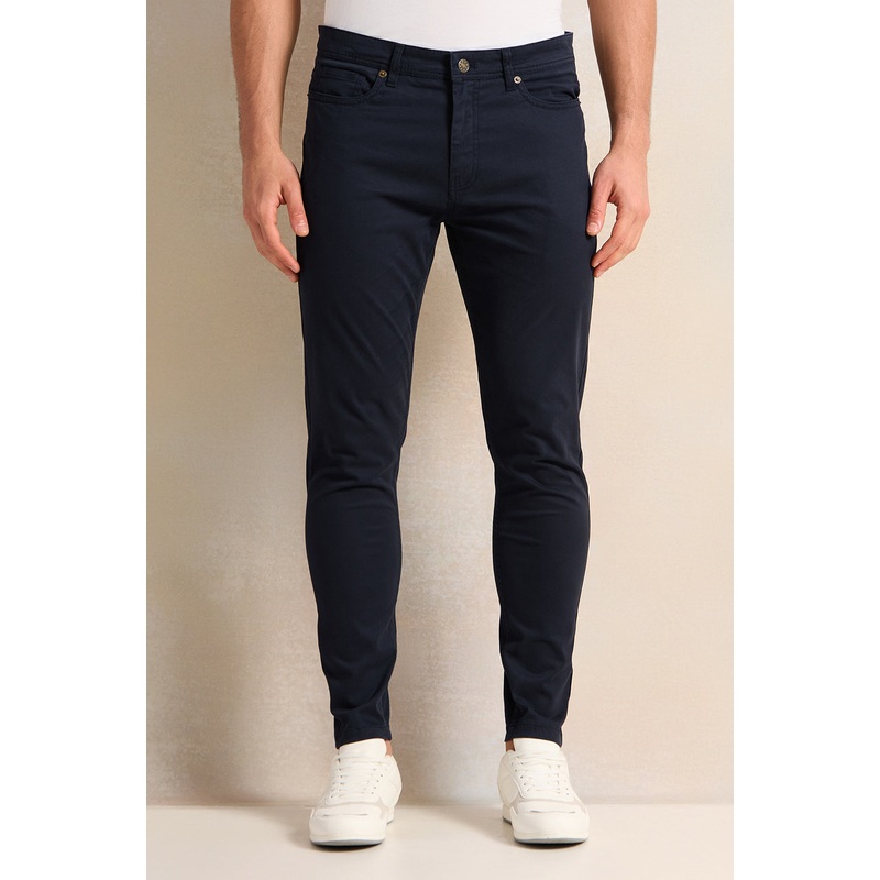 Men Navy 5-Pocket Slim Fit Trouser