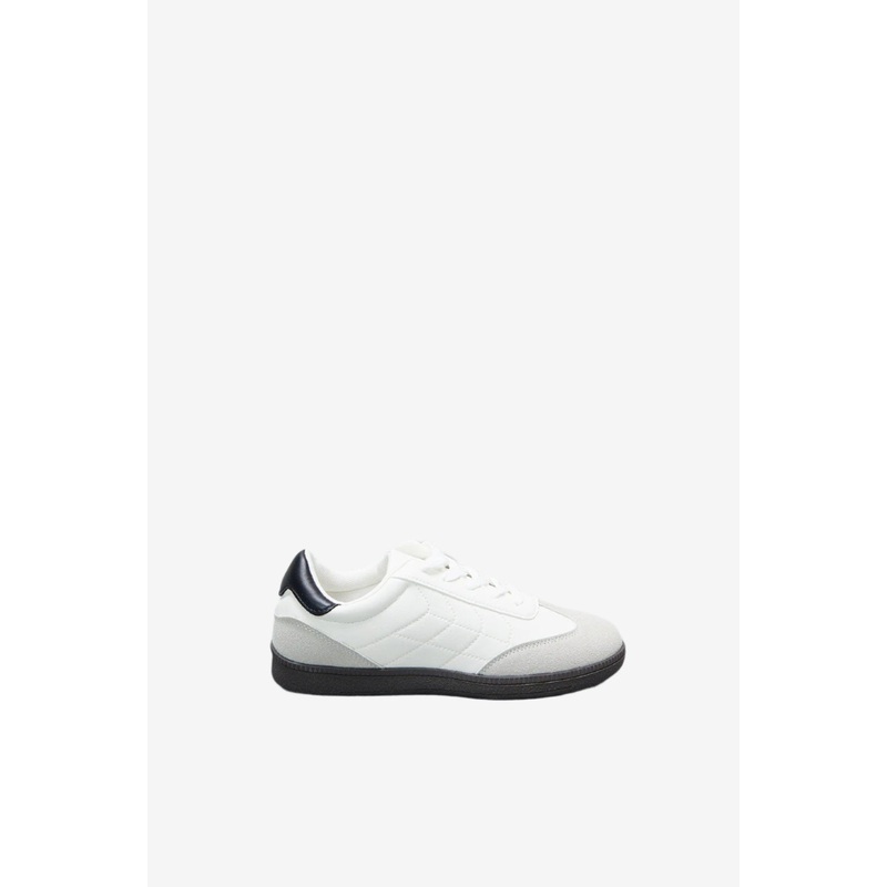 Senior Boys Cream And Grey Material Block Sneakers