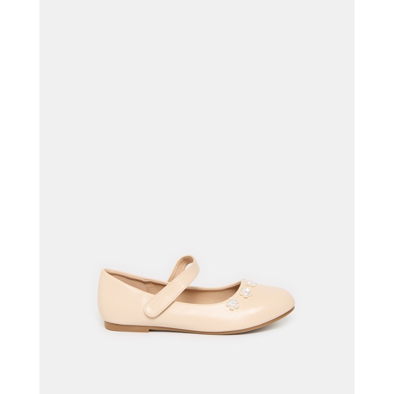 Senior Girls Beige Flower Embellished Ballerina