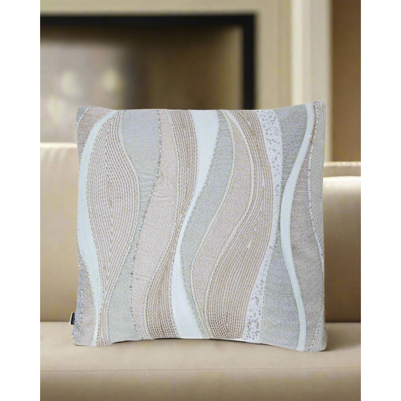 Beige And Grey Abstract Embroidery Cushion