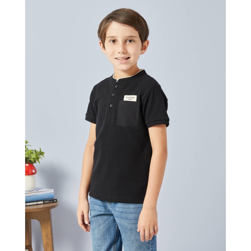 Boys Black Mandarin Collar  Shirt