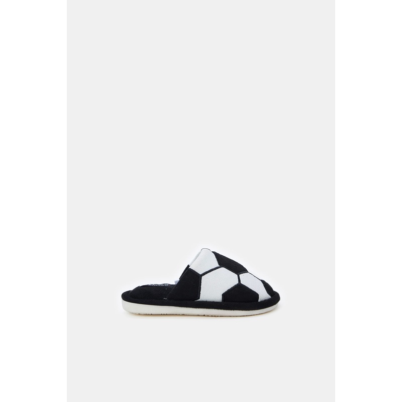 Boys White And Black Soccer Ball Print Slippers